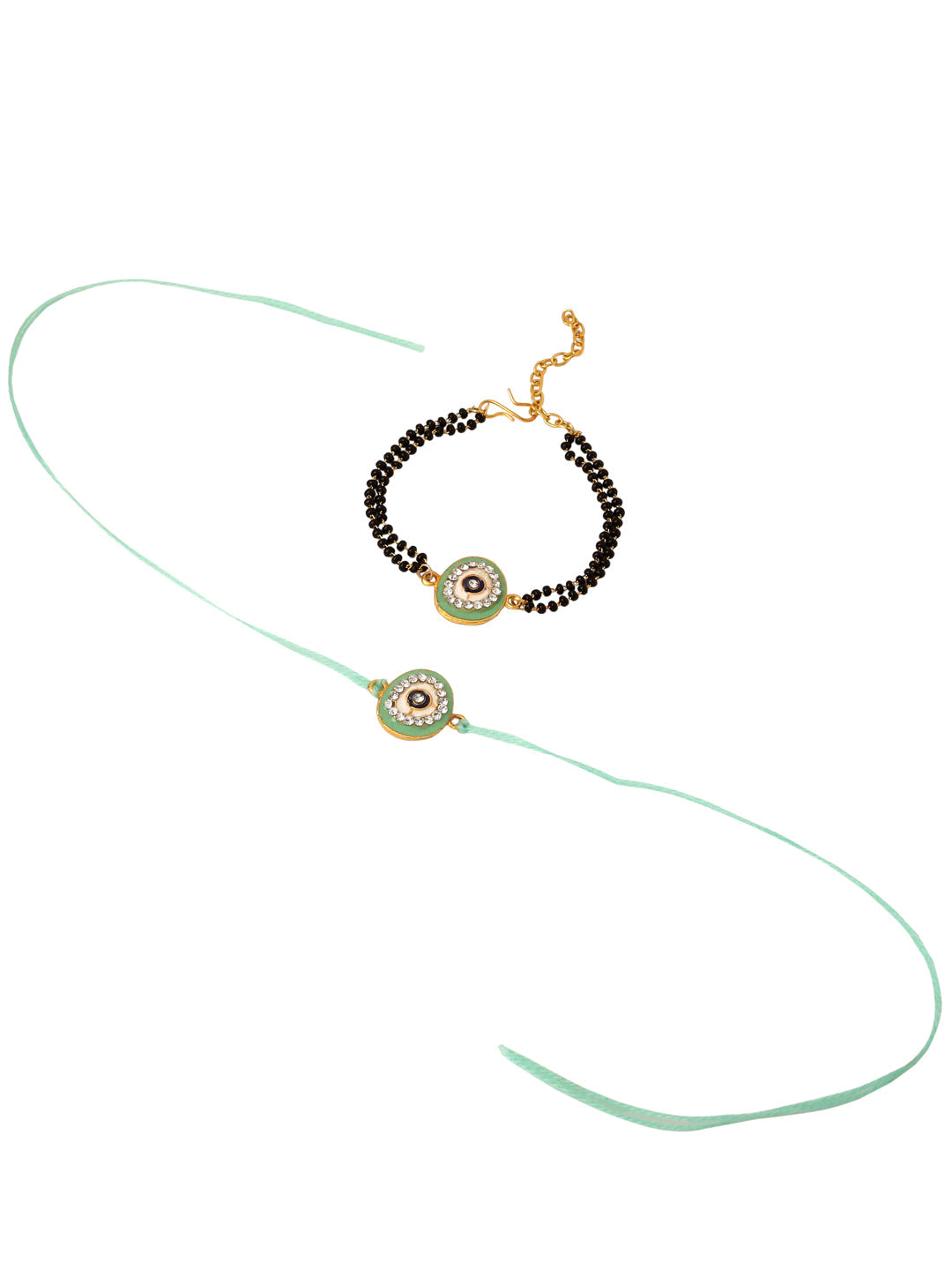NVR Set of 2 Green Round Shape Artificial Stones Bhaiya Bhabhi Rakhi Combo | Swadesiicart