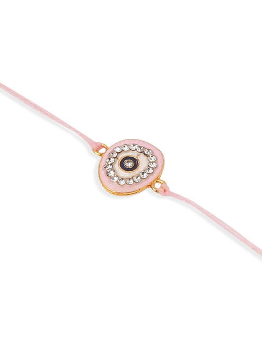 NVR Set of 2 Pink Round Shape Artificial Stones Bhaiya Bhabhi Rakhi Combo | Swadesiicart