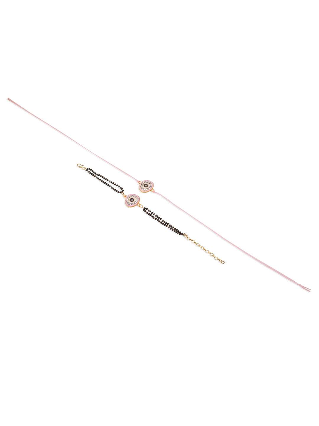 NVR Set of 2 Pink Round Shape Artificial Stones Bhaiya Bhabhi Rakhi Combo | Swadesiicart