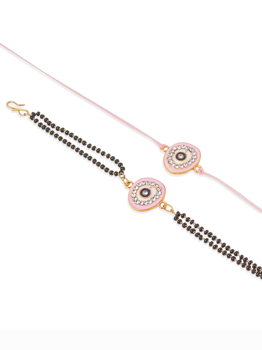NVR Set of 2 Pink Round Shape Artificial Stones Bhaiya Bhabhi Rakhi with Roli Chawal Chandan & Mishri - Swadesiicart