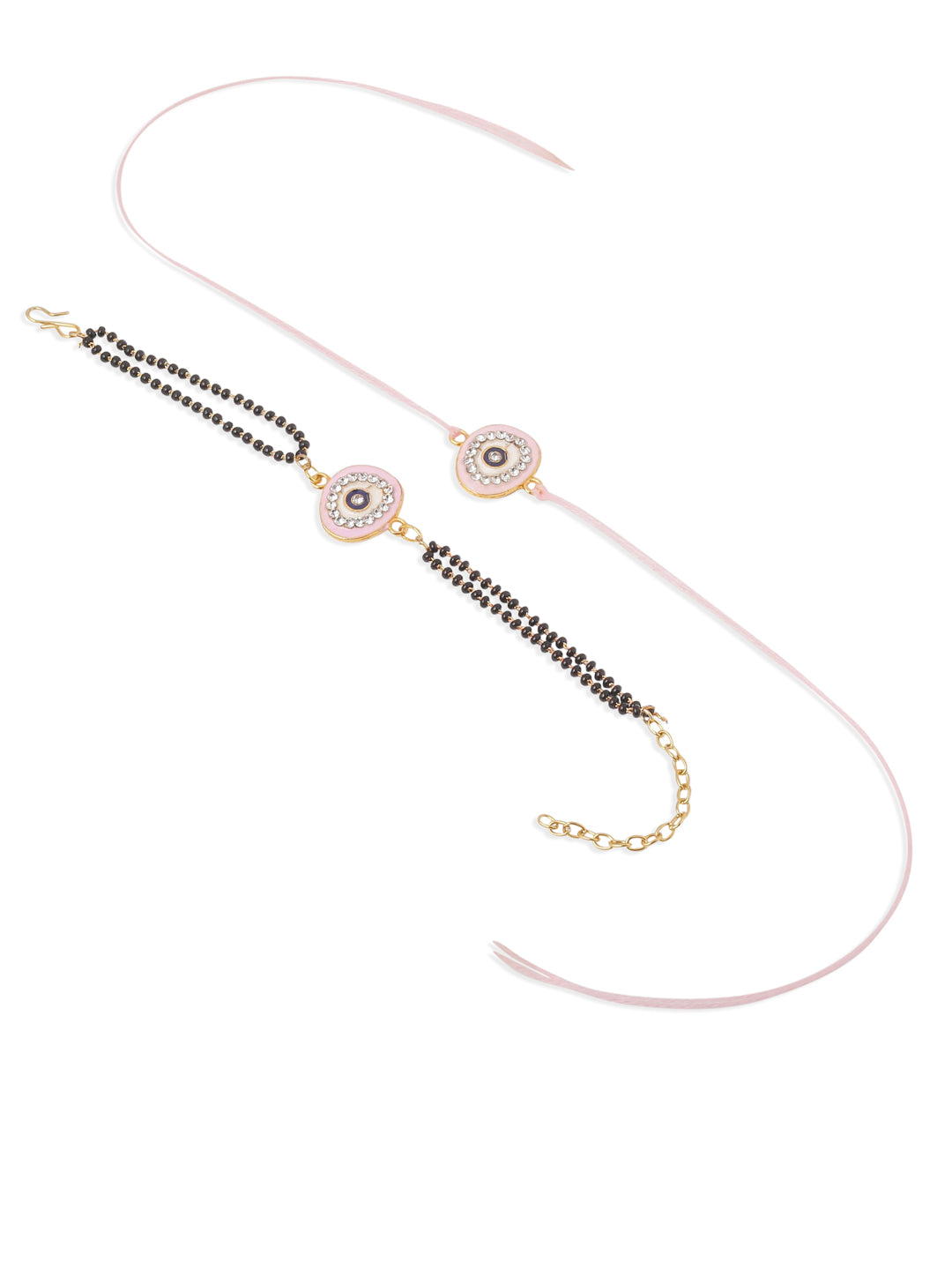 NVR Set of 2 Pink Round Shape Artificial Stones Bhaiya Bhabhi Rakhi with Roli Chawal Chandan & Mishri - Swadesiicart
