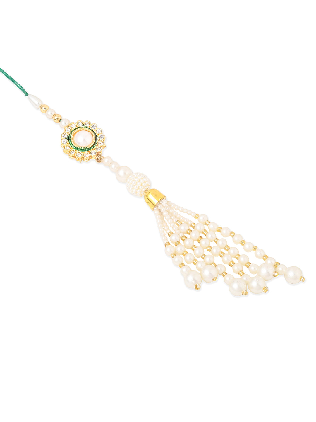 NVR Set of 2 White & Green Stone Studded Handcrafted Bhaiya Bhabhi Thread Rakhi with Roli Chawal Chandan & Mishri | Swadesiicart