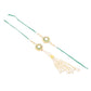 NVR Set of 2 White & Green Stone Studded Handcrafted Bhaiya Bhabhi Thread Rakhi with Roli Chawal Chandan & Mishri | Swadesiicart