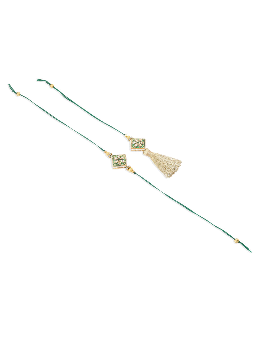 NVR Set of 2 Handmade Green Kundan Studded Bhaiya Bhabhi Rakhi Set, Combo for Rakshabandhan | Swadesiicart