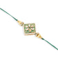 NVR Set of 2 Handmade Green Kundan Studded Bhaiya Bhabhi Rakhi Set with Roli Chawal Chandan & Mishri | Swadesiicart