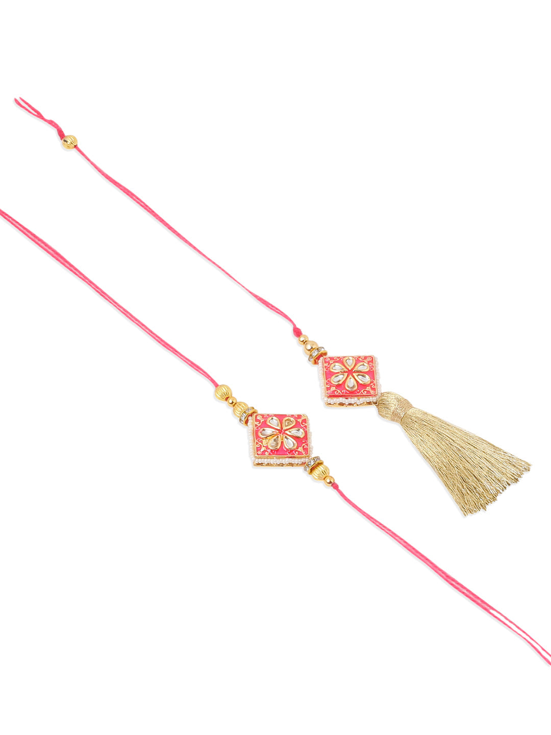 NVR Set of 2 Handmade Pink Kundan Studded Bhaiya Bhabhi Rakhi Set, Combo for Rakshabandhan | Swadesiicart