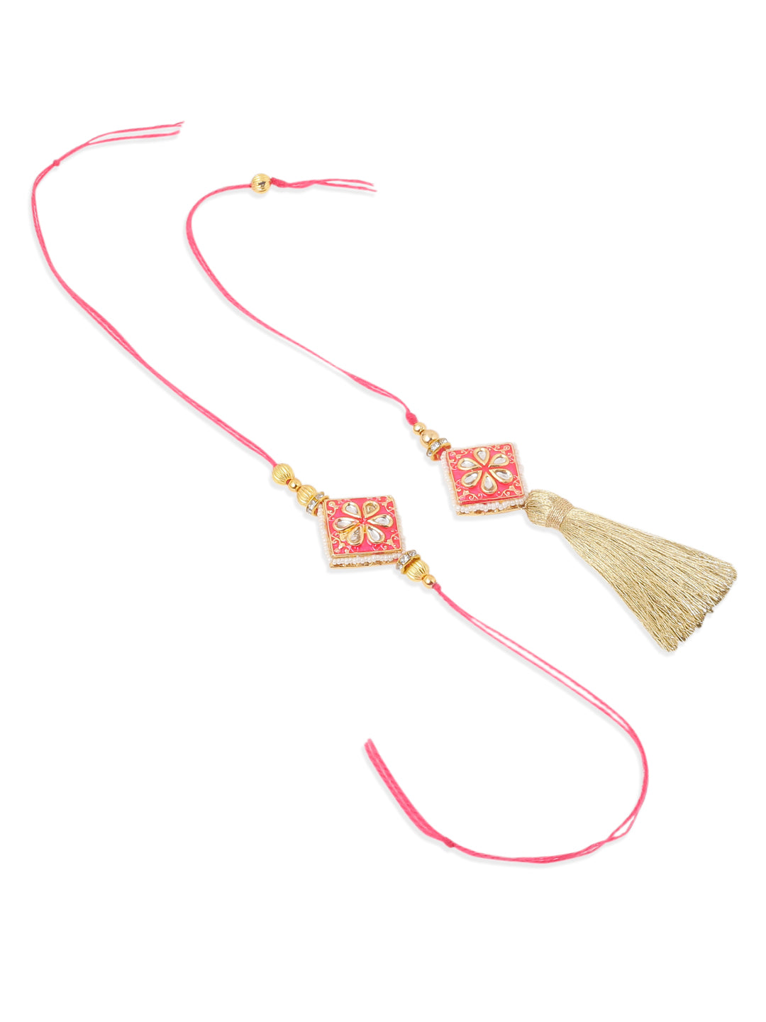 NVR Set of 2 Handmade Pink Kundan Studded Bhaiya Bhabhi Rakhi Set, Combo for Rakshabandhan | Swadesiicart