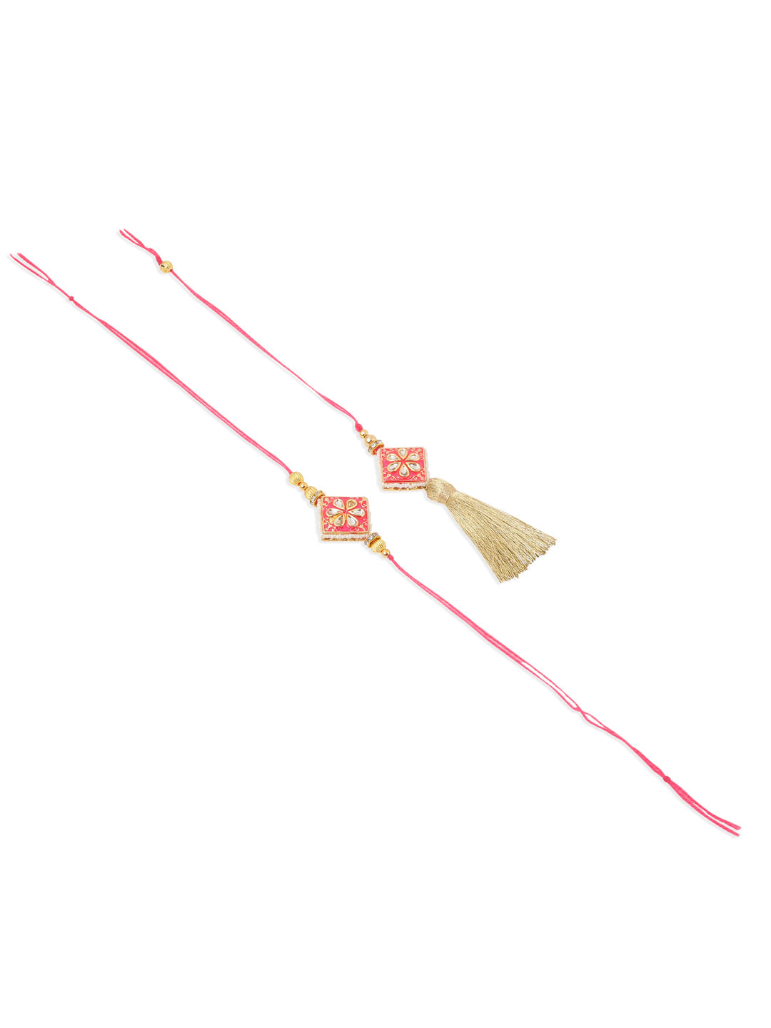 NVR Set of 2 Handmade Pink Kundan Studded Bhaiya Bhabhi Rakhi Set, Combo for Rakshabandhan | Swadesiicart