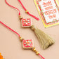 NVR Set of 2 Handmade Pink Kundan Studded Bhaiya Bhabhi Rakhi Set with Roli Chawal Chandan & Mishri - Swadesiicart