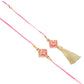 NVR Set of 2 Handmade Pink Kundan Studded Bhaiya Bhabhi Rakhi Set with Roli Chawal Chandan & Mishri - Swadesiicart