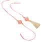 NVR Set of 2 Handmade Pink Kundan Studded Bhaiya Bhabhi Rakhi Set with Roli Chawal Chandan & Mishri - Swadesiicart