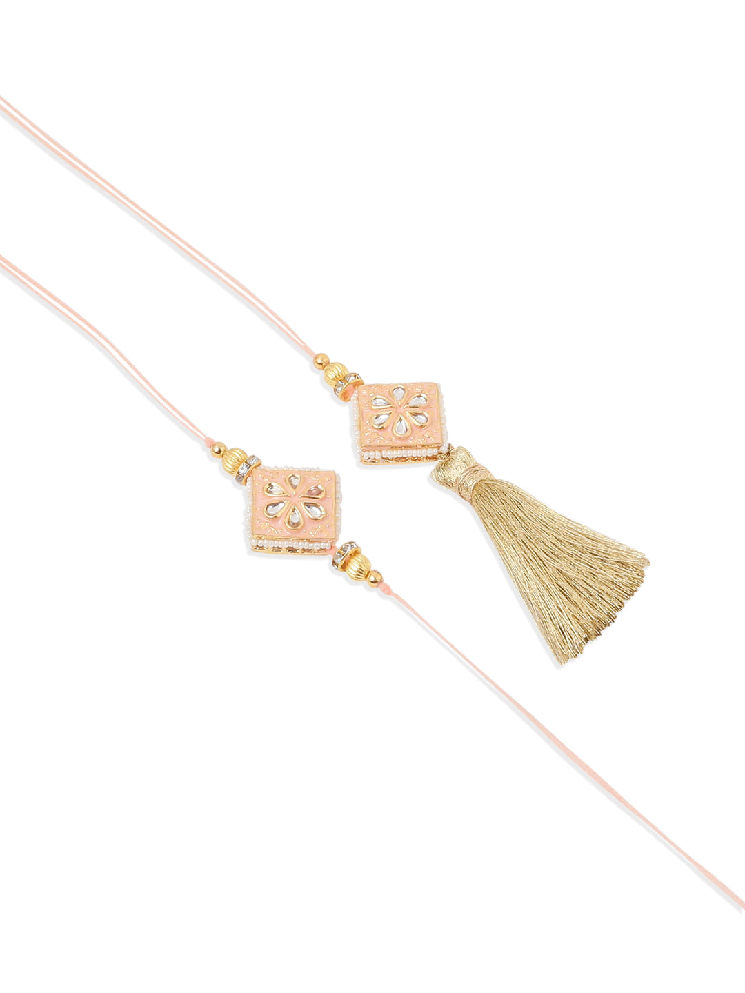 NVR Set of 2 Handmade Peach Kundan Studded Bhaiya Bhabhi Rakhi Set, Combo for Rakshabandhan | Swadesiicart