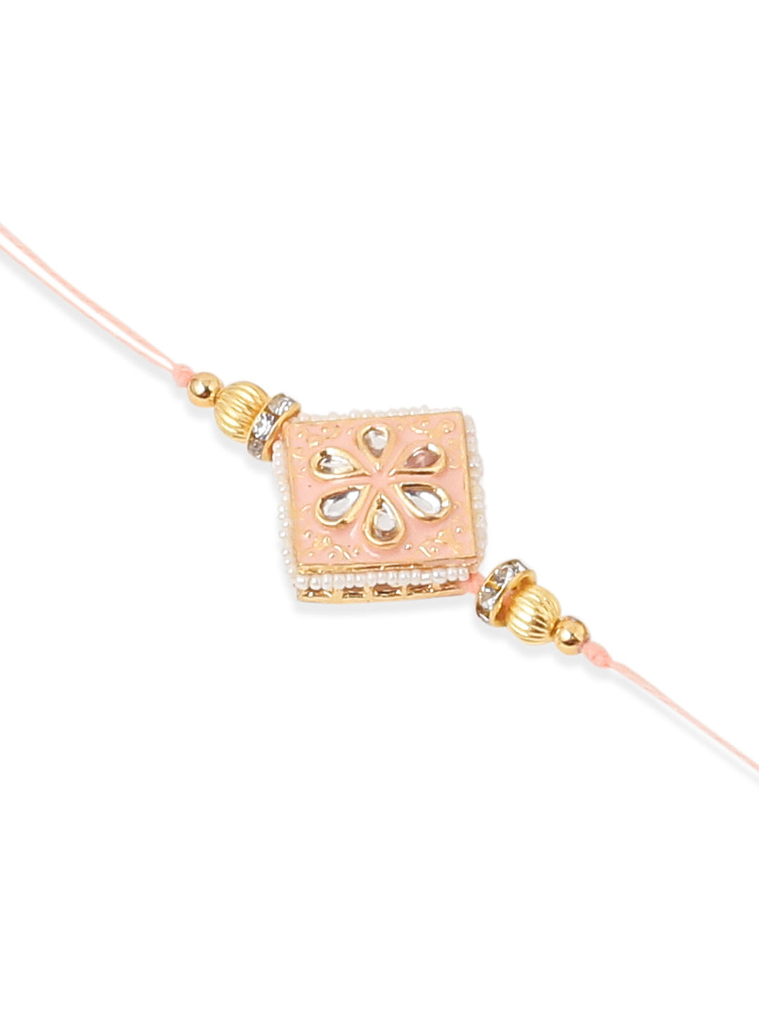 NVR Set of 2 Handmade Peach Kundan Studded Bhaiya Bhabhi Rakhi Set, Combo for Rakshabandhan | Swadesiicart