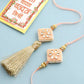 NVR Set of 2 Handmade Peach Kundan Studded Bhaiya Bhabhi Rakhi Set with Roli Chawal Chandan & Mishri - Swadesiicart