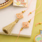 NVR Set of 2 Handmade Peach Kundan Studded Bhaiya Bhabhi Rakhi Set with Roli Chawal Chandan & Mishri - Swadesiicart