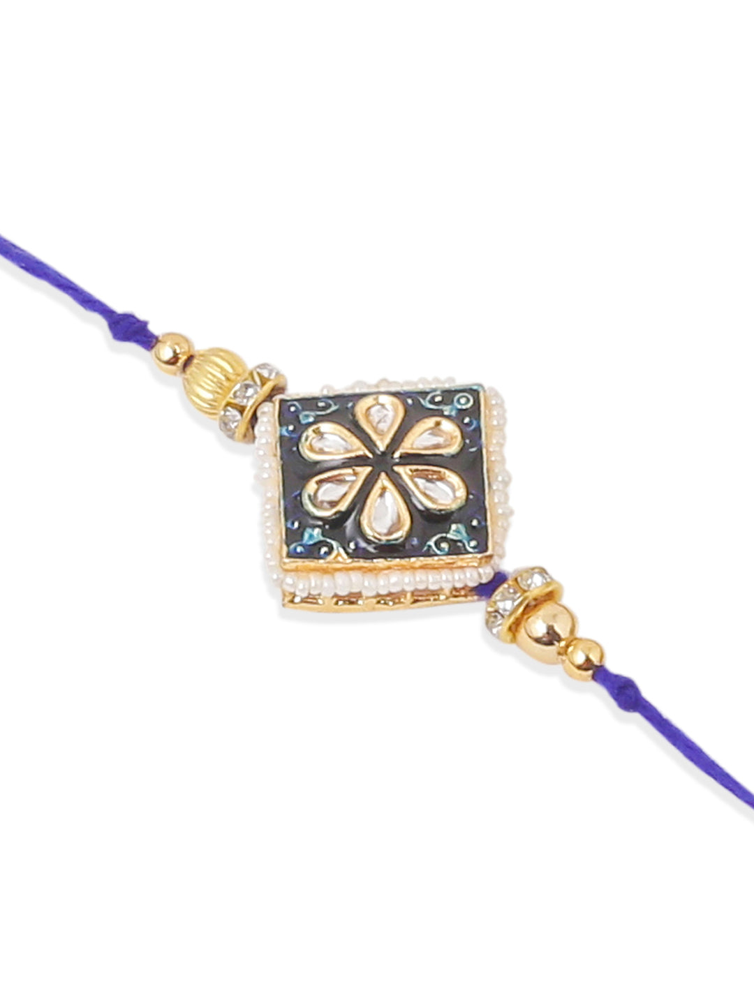 NVR Set of 2 Handmade Blue Kundan Studded Bhaiya Bhabhi Rakhi Set, Combo for Rakshabandhan | Swadesiicart