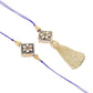 NVR Set of 2 Handmade Blue Kundan Studded Bhaiya Bhabhi Rakhi Set with Roli Chawal Chandan & Mishri - Swadesiicart