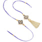 NVR Set of 2 Handmade Blue Kundan Studded Bhaiya Bhabhi Rakhi Set with Roli Chawal Chandan & Mishri - Swadesiicart