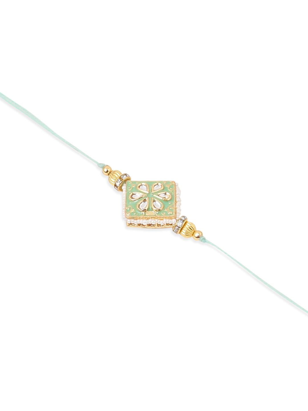 NVR Set of 2 Handmade Sea Green Kundan Studded Bhaiya Bhabhi Rakhi Combo | Swadesiicart