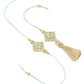 NVR Set of 2 Handmade Sea Green Kundan Studded Bhaiya Bhabhi Rakhi Set with Roli Chawal Chandan & Mishri - Swadesiicart