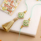 NVR Set of 2 Handmade Sea Green Kundan Studded Bhaiya Bhabhi Rakhi Set with Roli Chawal Chandan & Mishri - Swadesiicart