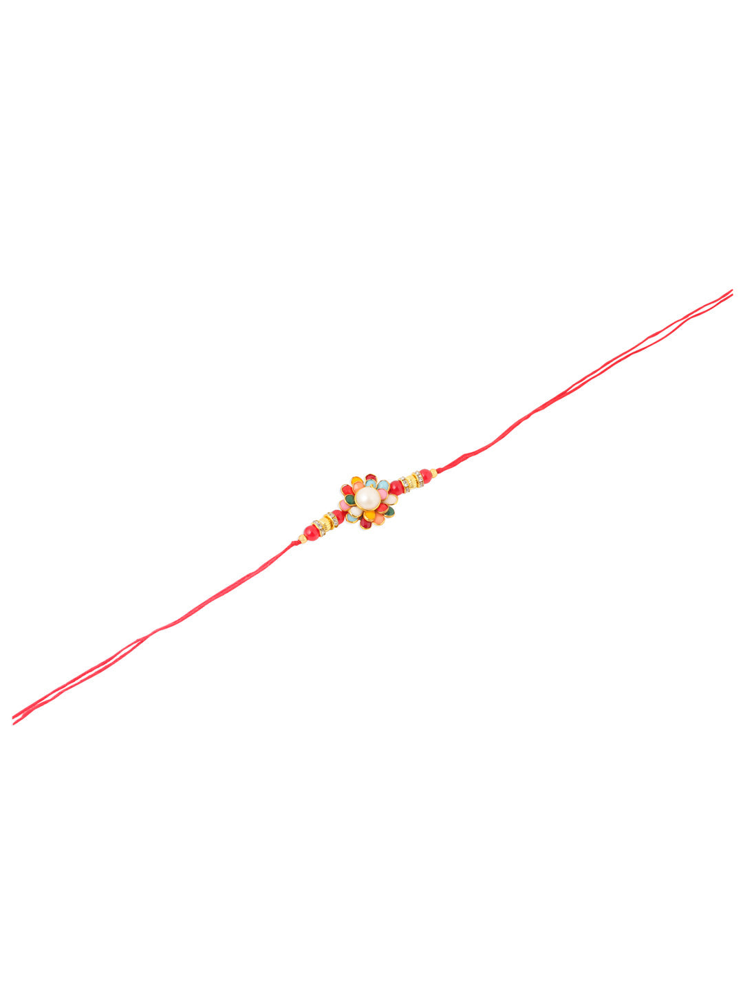 NVR Men Multicolor Beads & Pearls Floral Design Thread Rakhi Roli Chawal Chandan & Mishri - Swadesiicart
