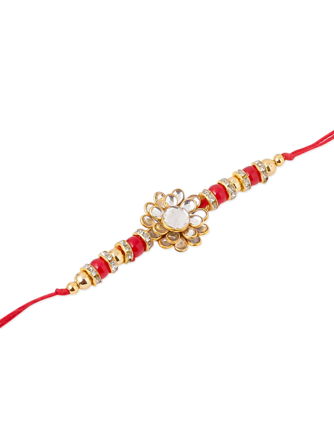 NVR Men's Red Kundan Studded Floral Design Thread Rakhi, Combo for Rakshabandhan | Swadesiicart
