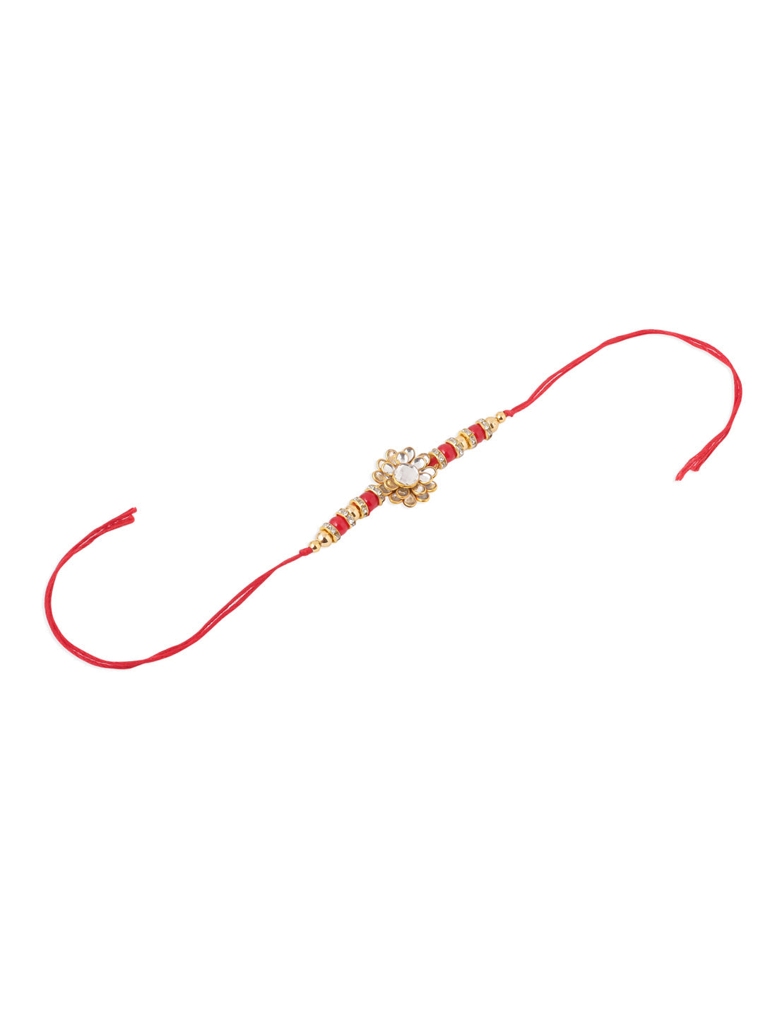 NVR Men's Red Kundan Studded Floral Design Thread Rakhi, Combo for Rakshabandhan | Swadesiicart