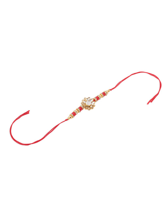 NVR Men's Red Kundan Studded Floral Design Thread Rakhi, Combo for Rakshabandhan | Swadesiicart