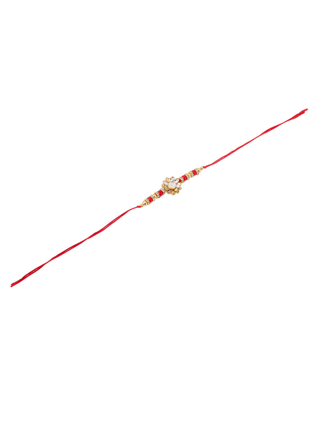 NVR Men's Red Kundan Studded Floral Design Thread Rakhi, Combo for Rakshabandhan | Swadesiicart