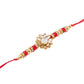 NVR Men Red Kundan Studded Floral Design Thread Rakhi with Roli Chawal Chandan & Mishri - Swadesiicart