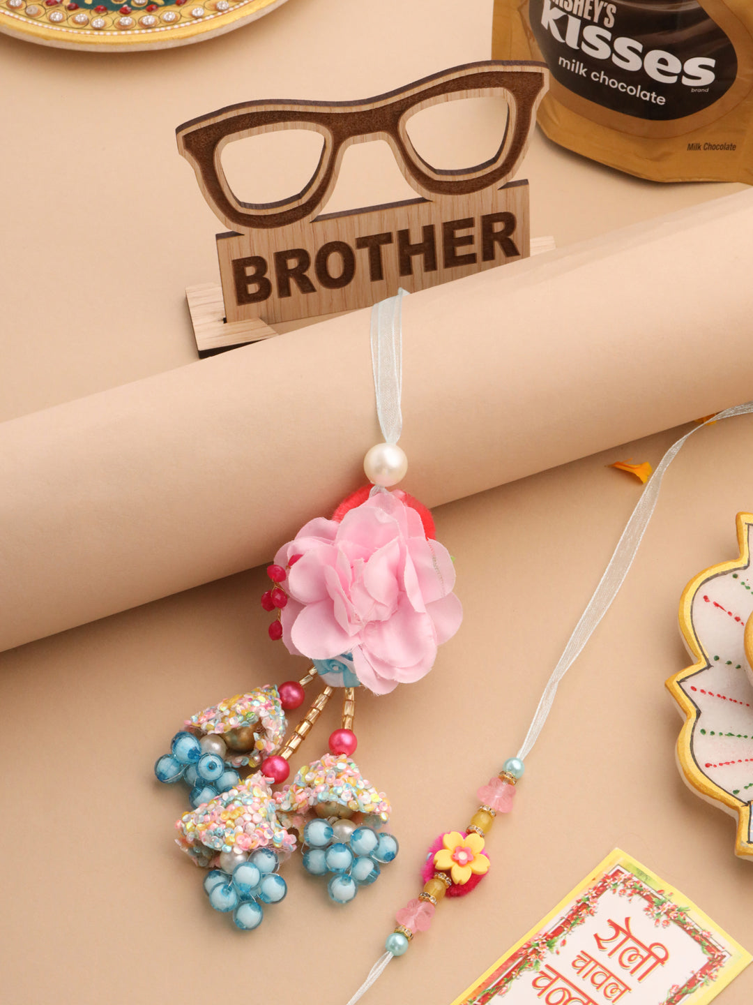 NVR Set of 2 Multicolor Artificial Beads Floral Design Bhaiya Bhabhi Rakhi Combo | Swadesiicart