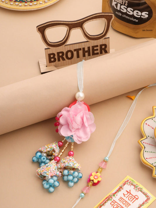 NVR Set of 2 Multicolor Artificial Beads Floral Design Bhaiya Bhabhi Rakhi Combo | Swadesiicart