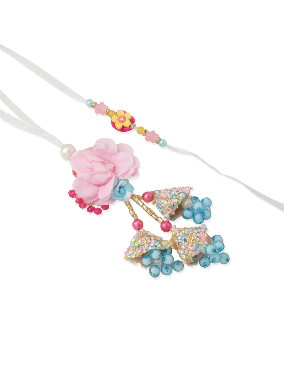 NVR Set of 2 Multicolor Artificial Beads Floral Design Bhaiya Bhabhi Rakhi Combo | Swadesiicart