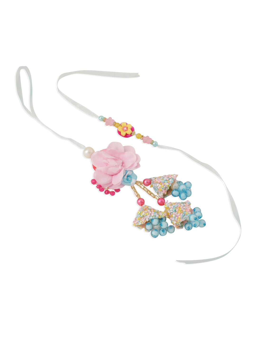 NVR Set of 2 Multicolor Artificial Beads Floral Design Bhaiya Bhabhi Rakhi Combo | Swadesiicart