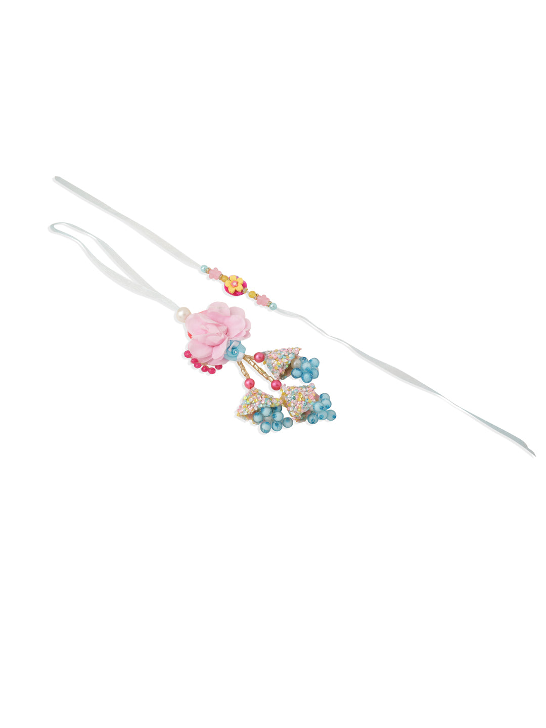 NVR Set of 2 Multicolor Artificial Beads Floral Design Bhaiya Bhabhi Rakhi Combo | Swadesiicart