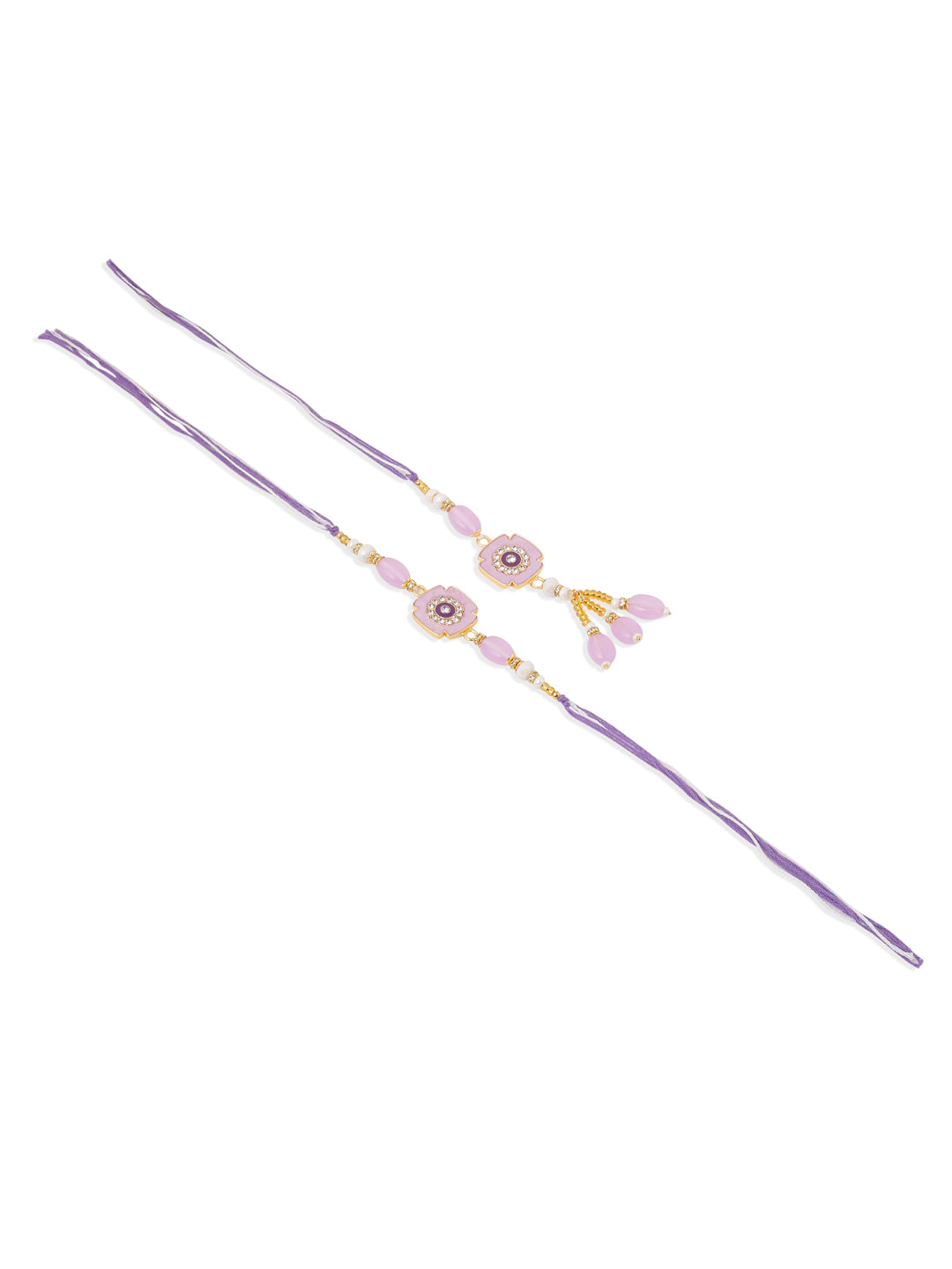 NVR Set of 2 Purple Artificial Stones & Beads Floral Design Thread Bhaiya Bhabhi Rakhi Combo | Swadesiicart