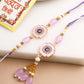 NVR Set of 2 Purple Artificial Stones & Beads Floral Design Thread Bhaiya Bhabhi Rakhi with Roli Chawal Chandan & Mishri | Swadesiicart