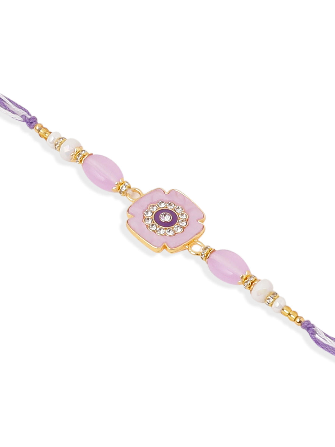 NVR Set of 2 Purple Artificial Stones & Beads Floral Design Thread Bhaiya Bhabhi Rakhi with Roli Chawal Chandan & Mishri | Swadesiicart