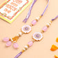 NVR Set of 2 Purple Artificial Stones & Beads Floral Design Thread Bhaiya Bhabhi Rakhi with Roli Chawal Chandan & Mishri | Swadesiicart