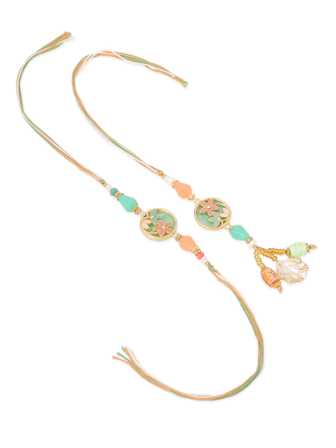 NVR Set of 2 Multicolor Artificial Beads Traditional Bhaiya Bhabhi Pair Rakhi Combo | Swadesiicart