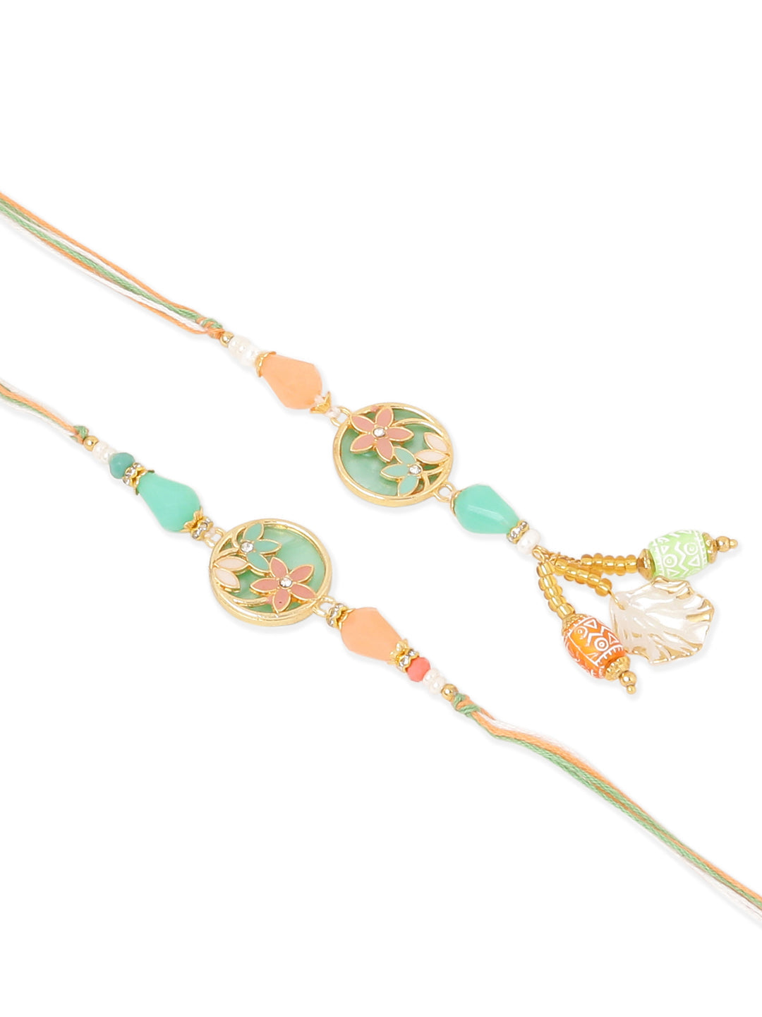 NVR Set of 2 Multicolor Artificial Beads Traditional Bhaiya Bhabhi Pair Rakhi Set with Roli Chawal Chandan & Mishri | Swadesiicart