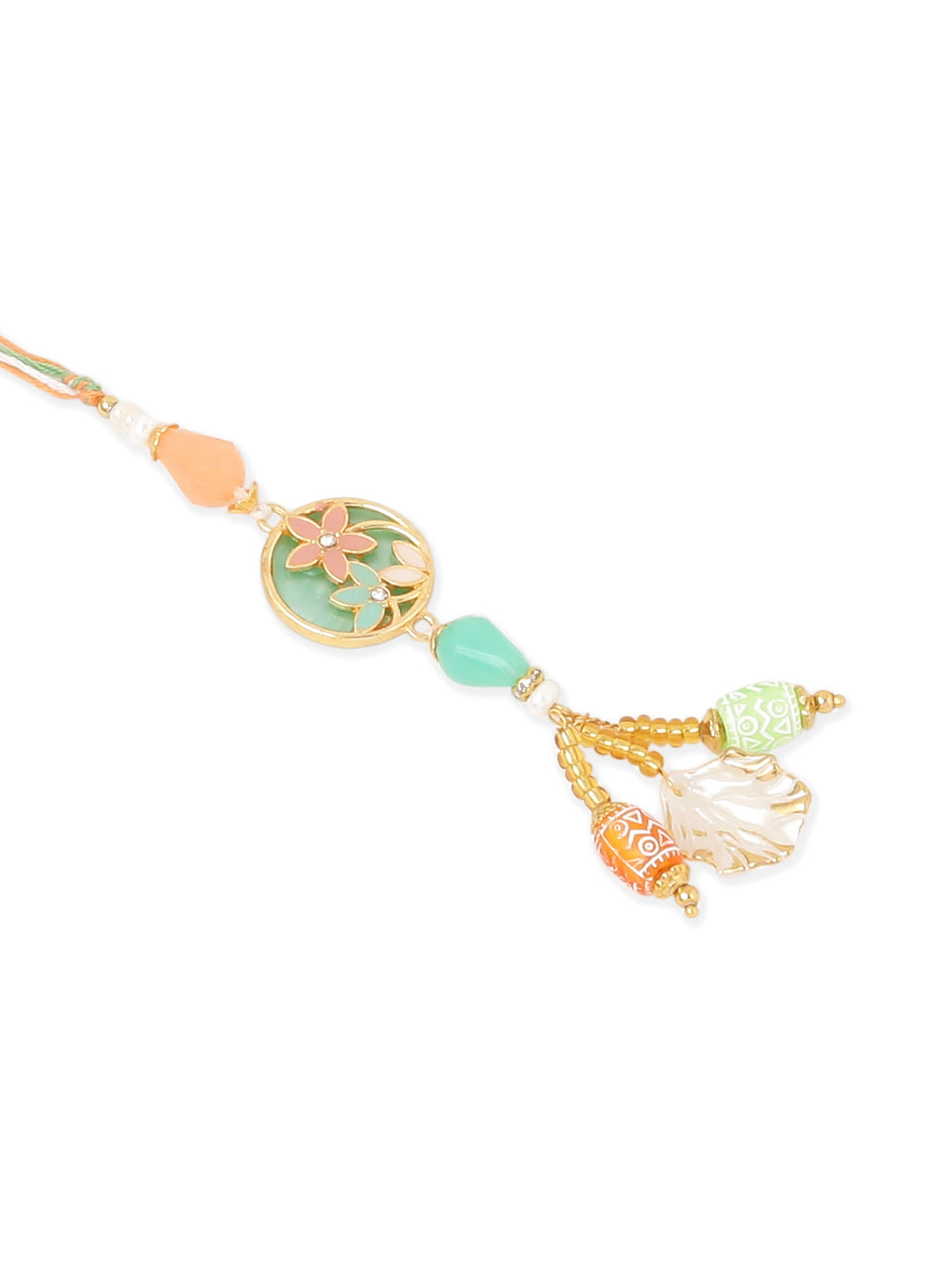 NVR Set of 2 Multicolor Artificial Beads Traditional Bhaiya Bhabhi Pair Rakhi Set with Roli Chawal Chandan & Mishri | Swadesiicart