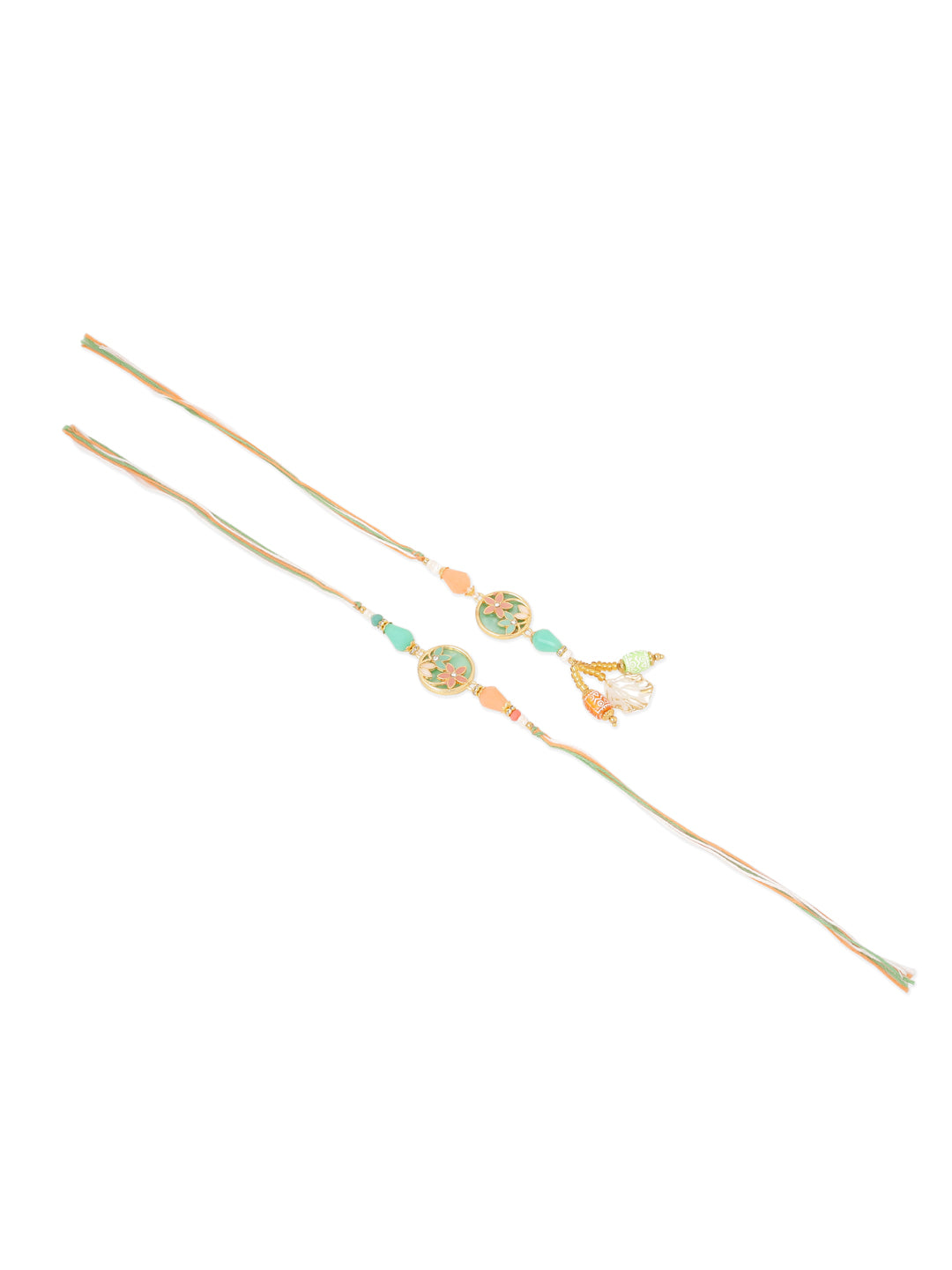 NVR Set of 2 Multicolor Artificial Beads Traditional Bhaiya Bhabhi Pair Rakhi Set with Roli Chawal Chandan & Mishri | Swadesiicart