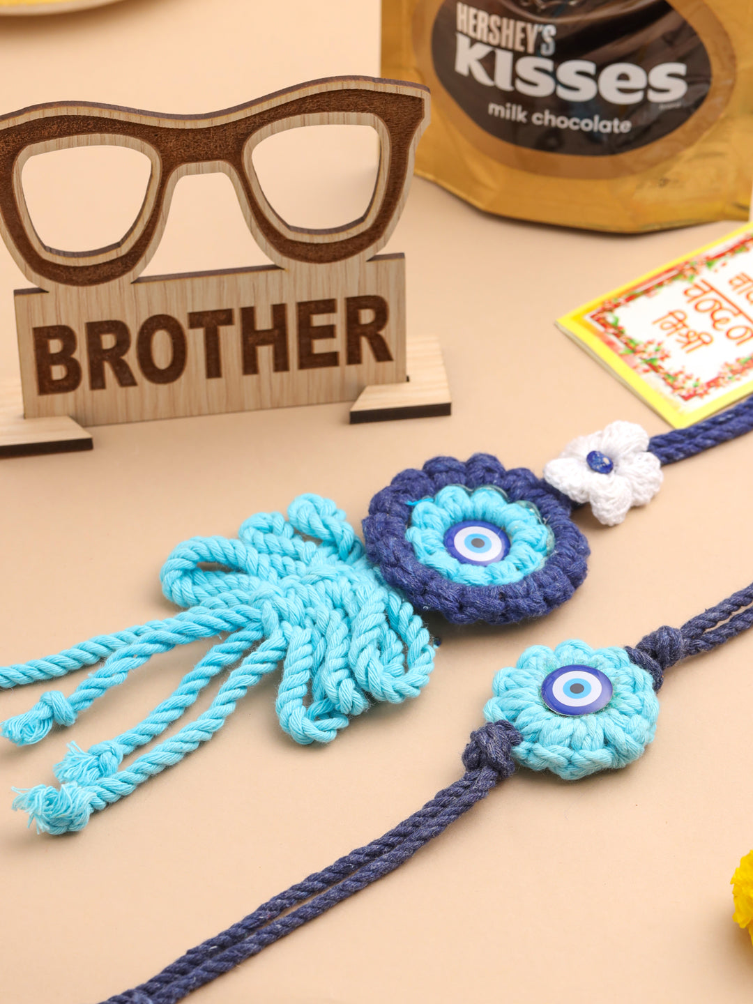 NVR Set of 2 Blue Evil Eye Floral Style Bhaiya Bhabhi Rakhi Set, Combo for Rakshabandhan | Swadesiicart