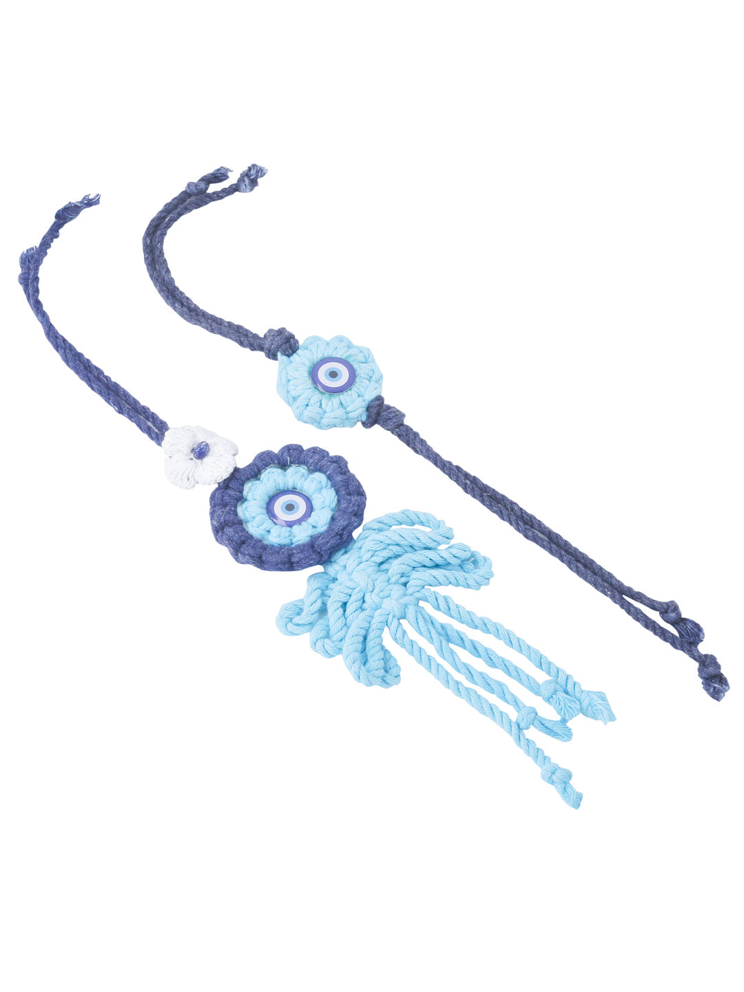 NVR Set of 2 Blue Evil Eye Floral Style Bhaiya Bhabhi Rakhi Set, Combo for Rakshabandhan | Swadesiicart