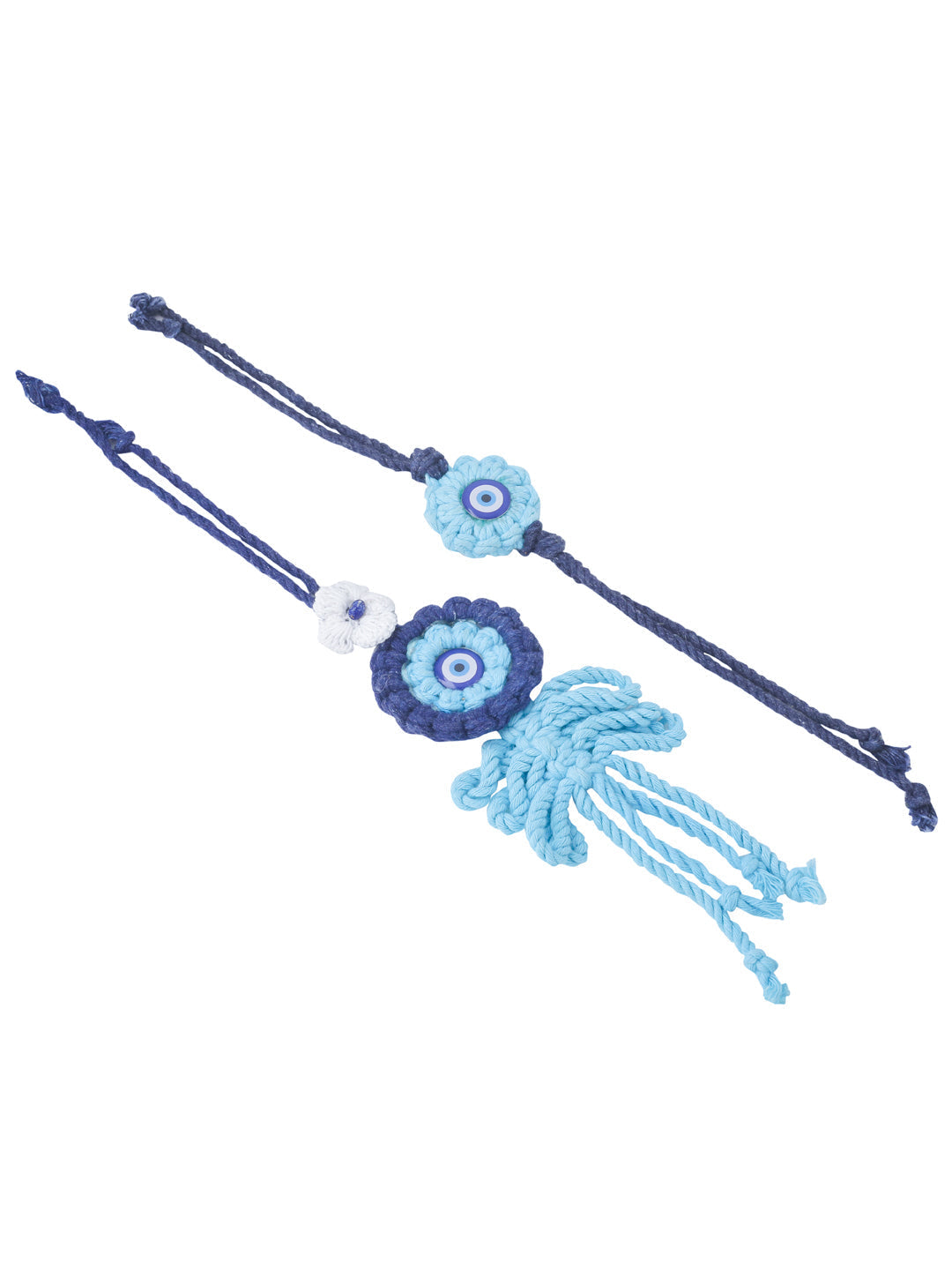 NVR Set of 2 Blue Evil Eye Floral Bhaiya Bhabhi Rakhi With Roli Chawal Chandan & Mishri | Swadesiicart