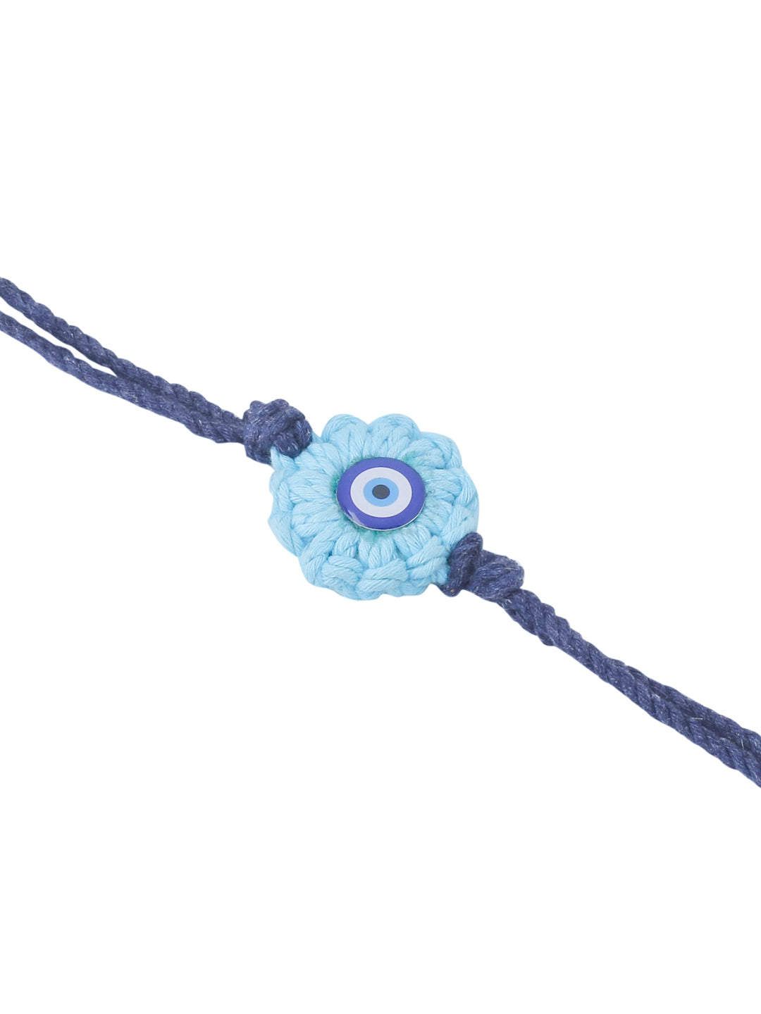 NVR Set of 2 Blue Evil Eye Floral Bhaiya Bhabhi Rakhi With Roli Chawal Chandan & Mishri | Swadesiicart
