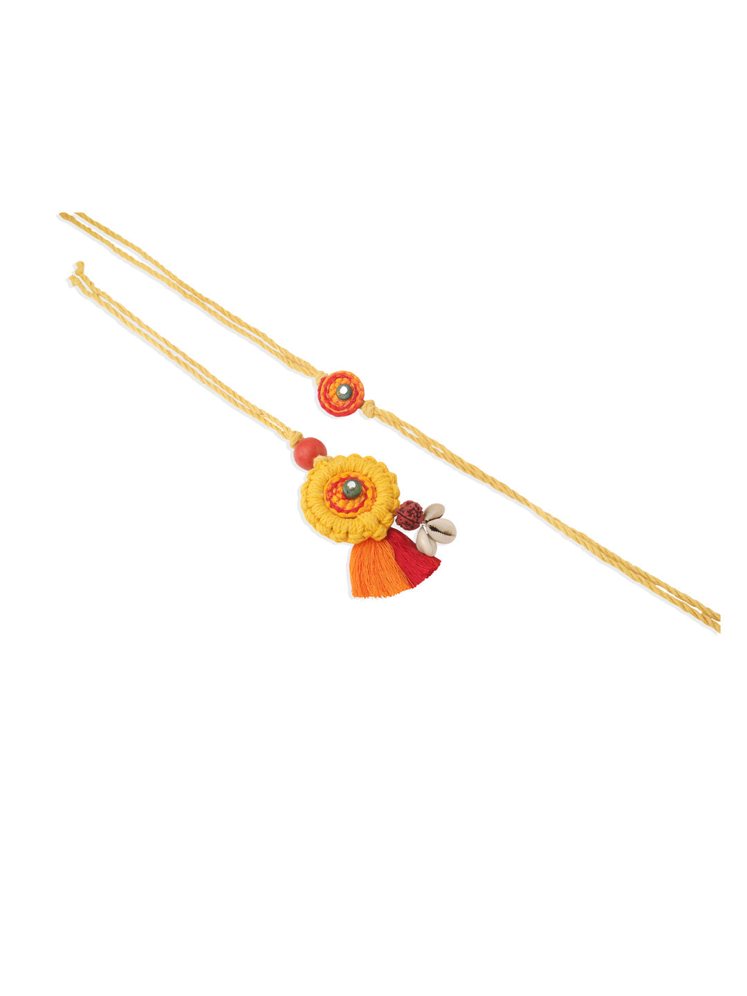 NVR Set of 2 Yellow Sea Shell Round Floral Design Bhaiya Bhabhi Rakhi Combo | Swadesiicart
