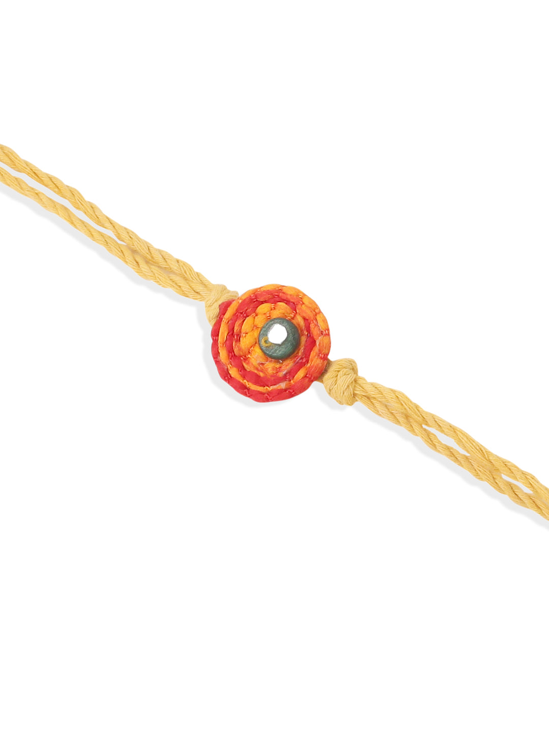 NVR Set of 2 Yellow Sea Shell Round Floral Design Bhaiya Bhabhi Rakhi with Roli Chawal Chandan & Mishri | Swadesiicart